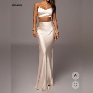 Elegant Cream Two-Piece Satin Gown